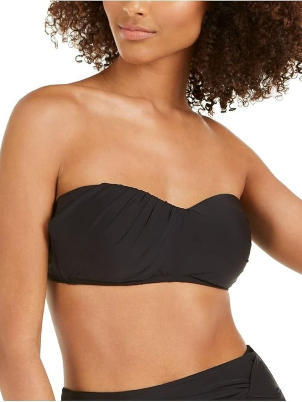 DKNY Draped Lined Stretch Tie Bandeau Swimsuit Top Black ( L )